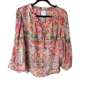 Misa Los Angeles Floral Patchwork Blouse - Red and Green